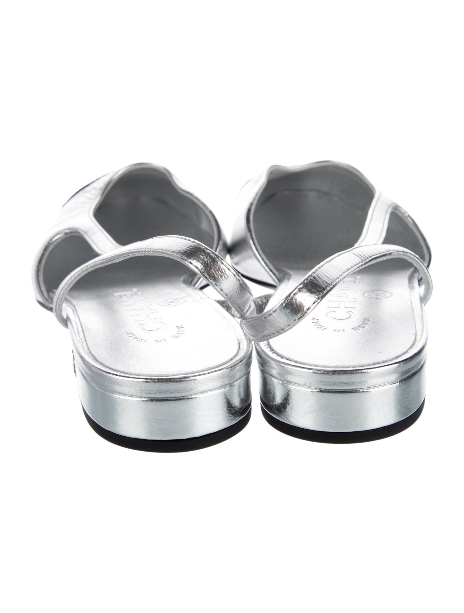 Chanel Interlocking CC Logo Leather Slingback Flats